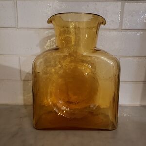 Blenko 32 Oz Double Spout Amber Gold Glass Water Pitcher